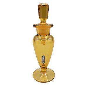 Vintage Amber Perfume Bottle Glass Dabber Letter R Logo Sticker AS IS